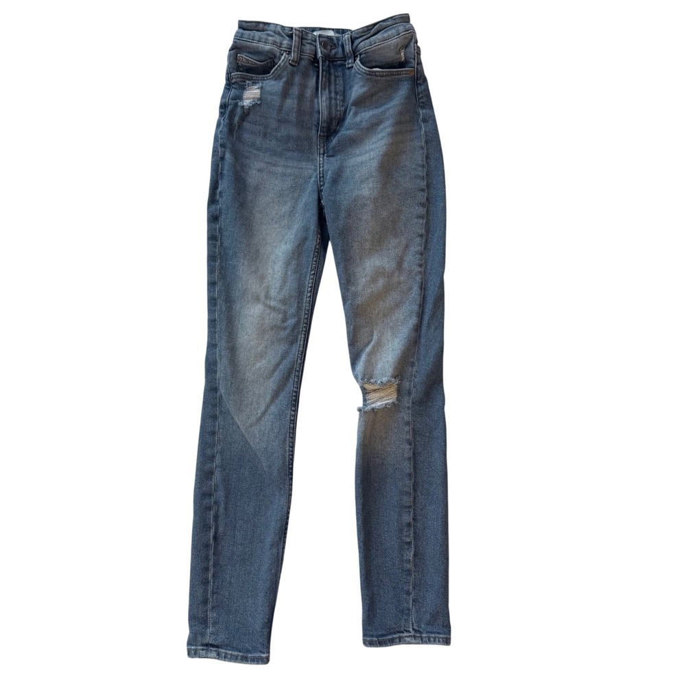 H&M High Waisted Distressed Stretch Blue Denim Jeans Women's Size 2